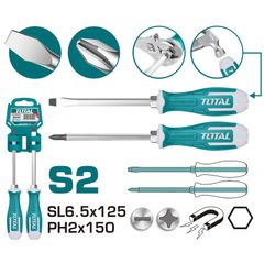 Bộ 2 Tua Vít Đóng Xuyên Thép S2 TOTAL - Đầu Lục Giác SL6.5 và PH2, Dụng Cụ Tiện Ích Chất Lượng Cao