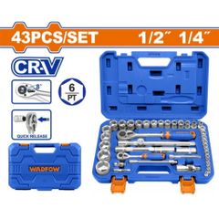 Bộ 43 Đầu Tuýp WADFOW WST3D43 1/4 & 1/2 inch - Dụng Cụ Sửa Chữa Đa Năng Chính Hãng, Thép CR-V Bền Bỉ cho Thợ Chuyên Nghiệp và Người Dùng DIY