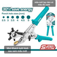 Kìm Đục Lỗ Vải Da TOTAL THT33526 - Tiết Kiệm 30% Sức Lực - Tay Cầm PVC Thoải Mái, Kích Thước Lỗ 2.5mm Đến 5mm