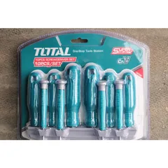Bộ 10 Tua Vít Dẹp và Sao TOTAL THTDC251001 - Chất Liệu Thép CRV, Dụng Cụ Tiện Ích Hỗ Trợ Sửa Chữa Nhà Ở