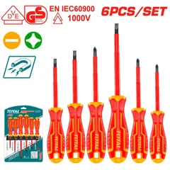 Bộ 6 Tua Vít Cách Điện 1000V TOTAL THTIS566 - Dụng Cụ Tiện Ích An Toàn Cho Thợ Điện
