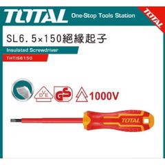 Tua vít dẹp TOTAL SL6.5 x 150mm cách điện 1000V - Dụng cụ sửa chữa chất lượng cao cho thợ mộc và kỹ thuật viên
