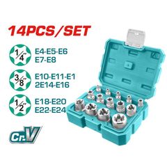 Bộ 14 Đầu Khẩu Loại E TOTAL - Dụng Cụ Sửa Chữa Chất Liệu CR-V Bền Bỉ, Gồm Đầu 1/4, 3/8, 1/2 Inch, Hộp Nhựa Tiện Dụng