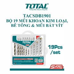 Bộ Dụng Cụ 19 Mũi Khoan Kim Loại HSS và Bê Tông TOTAL TACSDB1901 - Bộ Siết Vít Chất Lượng Cao, Tiện Dụng cho Công Việc DIY