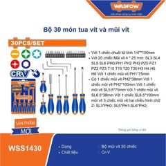 Bộ 30 mũi vít và tua vít WADFOW WSS1430 - Dụng cụ sửa chữa CR-V với chuôi từ tính và nhiều kích cỡ tiện lợi