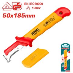 Dụng cụ tước dây điện lưỡi cong cách điện 1000V TOTAL THIDCK1851 - Công cụ tiện ích VDE/GS, tiêu chuẩn EN60900, dễ sử dụng và an toàn.
