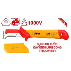 Dụng cụ tước dây điện lưỡi cong cách điện 1000V TOTAL THIDCK1851 - Công cụ tiện ích VDE/GS, tiêu chuẩn EN60900, dễ sử dụng và an toàn.