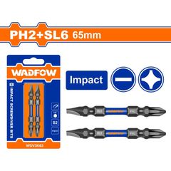 Bộ 2 mũi siết vít 2 đầu PH2 + SL6, dài 65mm, thép S2 mạ đen, chống gãy, dụng cụ tiện ích WADFOW WSV3K63