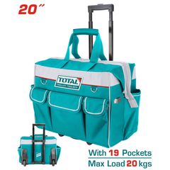 Túi đựng công cụ 20 inch có bánh xe kéo TOTAL THRRTB2001 - 19 ngăn, tải trọng 20kg, chất liệu 600D polyester, tiện lợi cho thợ sửa chữa
