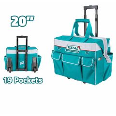 Túi đựng công cụ 20 inch có bánh xe kéo TOTAL THRRTB2001 - 19 ngăn, tải trọng 20kg, chất liệu 600D polyester, tiện lợi cho thợ sửa chữa