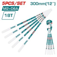 Combo 5 Lưỡi Cưa Sắt Hợp Kim Loại 18 Răng TOTAL THTKT58185 - Dụng Cụ Tiện Ích Cho Khung Cưa Sắt 300mm