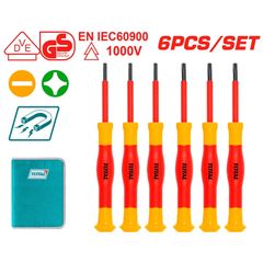 Bộ 6 Tua Vit Cách Điện 1000V TOTAL THKIPSD0601 - Chất Liệu S2, Kèm Túi Vải Tiện Dụng