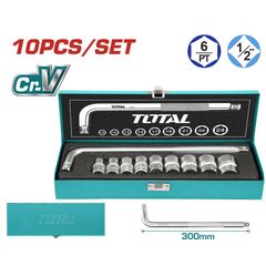 Bộ đầu tuýt 10 chi tiết 1/2 inch TOTAL THTL121101 - Dụng cụ sửa chữa chuyên nghiệp, chất liệu thép CR-V bền, hộp kim loại tiện lợi
