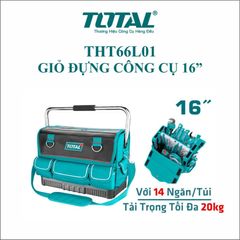 Giỏ Đựng Công Cụ 16 Inch TOTAL THT66L01 - Bền Bỉ, Chống Nước, 14 Túi Đựng, Tay Cầm Kim Loại, Đế Nhựa Chắc Chắn