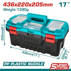 Thùng đựng đồ nghề 17 inch TOTAL TPBX0171 - Nhựa PP Chịu Tải 15KG, Khóa Nhựa, Tay Cầm Bền, Khu Vực Lưu Trữ Thông Minh