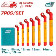 Bộ Cờ Lê Vòng Cách Điện 7 Chi Tiết 8-19mm 1000V TOTAL - Dụng Cụ An Toàn, Chứng Nhận VDE/GS, Đóng Gói Túi Vải