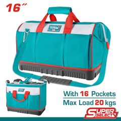 Túi Đựng Dụng Cụ 16 Inch TOTAL THT16163 - Chất Liệu Polyester Bền Bỉ, Đế Nhựa Cứng, Dây Đeo Có Thể Điều Chỉnh