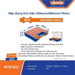 Hộp đựng linh kiện WADFOW WTB1622 - Nhựa PP, Kích thước 430x350x110mm, Ngăn đựng cốc tháo rời, Tiện lợi dễ mang theo.