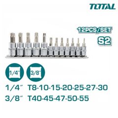 Bộ 12 Đầu Tuýp Lục Giác Bông TOTAL THT1438121 - Dụng Cụ Sửa Chữa Chất Liệu S2 và 50BV30, Mạ Crom, Tiện Dụng cho Thợ Sửa Chữa