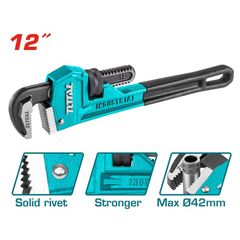 Mỏ Lết Răng 12 Inch TOTAL THT171206 - Dụng Cụ Thép Carbon Chắc Chắn, Đường Kính Kẹp 42mm, Tay Cầm Gang Dẻo