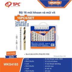 WKS4165 WADFOW Bộ 16 mũi khoan sắt, bê tông và mũi vít