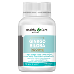 Viên uống bổ não Healthy Care Ginkgo Biloba 6000mg - Tăng cường trí nhớ và sức khỏe não bộ, 60 viên xuất xứ Úc