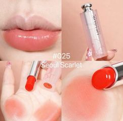 Son Dior 025 Addict Lip Glow Màu Seoul Scarlet Đỏ cam bản mới vỏ xanh