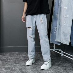 Quần Jean Baggy Nam Rách Gối Màu Xanh Trắng Nhạt - Thời Trang Cao Cấp, Dáng Suông, Phong Cách Trẻ Trung, Mã 050 Pon.mens