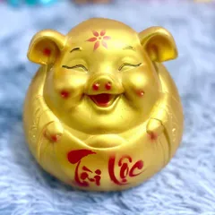 Heo Đất Tài Lộc Ông Địa - Ống Heo Tiết Kiệm Chất Liệu Thạch Cao Màu Vàng Gold 20x20x20cm - Quà Tặng Ý Nghĩa Cho Trẻ Em