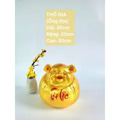 Heo Đất Tài Lộc Ông Địa - Ống Heo Tiết Kiệm Chất Liệu Thạch Cao Màu Vàng Gold 20x20x20cm - Quà Tặng Ý Nghĩa Cho Trẻ Em