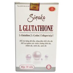 Viên uống Sinaka L Glutathione HDPHARMA - Bổ sung L-Glutathione, Collagen, Vitamin C - Giúp trắng sáng, giảm khô da, nám, và nhăn da - Hộp 30 viên