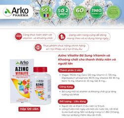 Viên uống Arkopharma Azinc Vitalite - Bổ sung Vitamin và Khoáng chất hỗ trợ sức khỏe toàn diện cho người lớn và thanh thiếu niên, 120 viên từ Pháp
