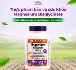 Viên uống Magnesium Bisglycinate 200mg Webber Naturals - Hỗ trợ sức khỏe xương, giảm căng thẳng, cải thiện giấc ngủ và chức năng cơ bắp
