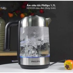 Bình Đun Siêu Tốc Philips HD9339 Thủy Tinh 1.7L, Công Suất 2200W, Thiết Kế Sang Trọng, Bảo Hành 2 Năm, Phù Hợp Gia Đình và Văn Phòng