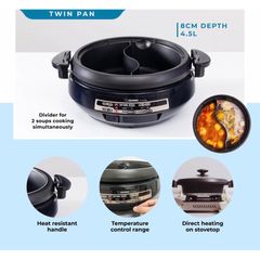 Nồi Lẩu Nướng Điện Đa Năng Zojirushi EP-PVQ30-BA - 2 Ngăn, Công Suất 1300W, Dung Tích 4.5L, Thiết Kế Hiện Đại, Bảo Hành 1 Năm