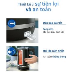 Bình đun nước siêu tốc Philips HD9395 1.7L - Công suất 2200W, An toàn, Thiết kế đẹp, Bảo hành 2 năm