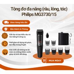 Máy Tỉa Râu Tóc Đa Năng 8 Trong 1 Philips MG3730/15 - Lưỡi Thép Mài Bén, Pin 60 Phút, Bảo Hành 2 Năm, Tiện Dụng Ở Nhà Và Du Lịch