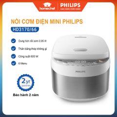 Nồi Cơm Điện Mini Philips HD3170 - Dung Tích 0.85L, Công Suất 600W, 8 Chế Độ Nấu Tự Động, Hàng Chính Hãng 2 Năm Bảo Hành