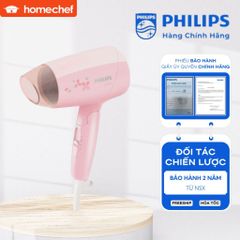 Máy Sấy Tóc Du Lịch Mini Philips BHC010/00 - Công Suất 1200W, Thiết Kế Nhỏ Gọn, Bảo Vệ Tóc Tối Ưu, Thời Trang Hồng Pastel