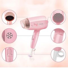 Máy Sấy Tóc Du Lịch Mini Philips BHC010/00 - Công Suất 1200W, Thiết Kế Nhỏ Gọn, Bảo Vệ Tóc Tối Ưu, Thời Trang Hồng Pastel