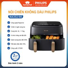 Nồi Chiên Không Dầu Philips NA352 9L - Công Nghệ Rapid Air, Hai Ngăn Độc Đáo, Bảo Hành 2 Năm, Tiết Kiệm Năng Lượng 70%