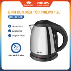 Bình đun nước siêu tốc Philips HD9303, dung tích 1.2L, công suất 1800W, inox cao cấp, bảo hành 2 năm - Thiết kế sang trọng và tiện dụng