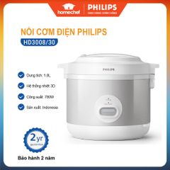 Nồi Cơm Điện Philips HD3008 1.8L - Công Suất 775W, Nấu Cơm Chín Đều, Thiết Kế Hiện Đại, Bảo Hành 2 Năm