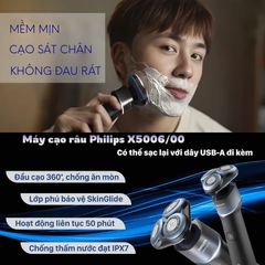Máy Cạo Râu Philips X5006 - Cạo Khô Và Ướt, Công Nghệ SkinGlide Êm Mượt, Đầu Cạo 360°, Bảo Hành 2 Năm Chính Hãng