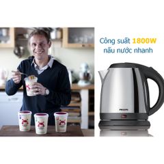 Bình đun nước siêu tốc Philips HD9306 1.5L 1800W - Inox cao cấp, bảo hành 2 năm, thiết kế tiện dụng cho gia đình và văn phòng