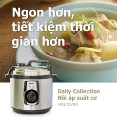 Nồi áp suất cơ Philips HD2103 - Dung tích 5L, 900W, menu nấu đa dạng, bảo hành 2 năm, món ăn nhanh gọn tiện lợi cho gia đình