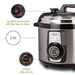 Nồi áp suất cơ Philips HD2103 - Dung tích 5L, 900W, menu nấu đa dạng, bảo hành 2 năm, món ăn nhanh gọn tiện lợi cho gia đình