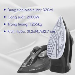 Bàn ủi hơi nước cầm tay Philips DST5040 - Công suất 2600W, mặt đế chống xước, bảo hành 2 năm - Hàng chính hãng, dễ sử dụng.