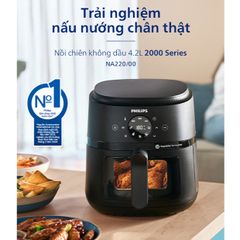 Nồi Chiên Không Dầu Philips 4.2L NA220 - Chiên 0.6kg Thực Phẩm, 13 Chức Năng Nấu, Bảo Hành 2 Năm, Hàng Chính Hãng