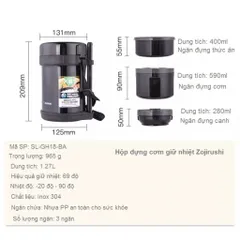 Hộp Cơm Giữ Nhiệt Zojirushi SL-GH18-BA 1.27L – Giữ Nóng Lên Đến 6 Tiếng, Thiết Kế 3 Ngăn Tiện Lợi